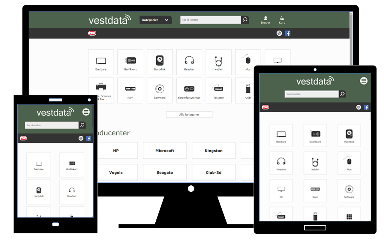 Webshoppen VestData set opå PC, tablet og mobil.